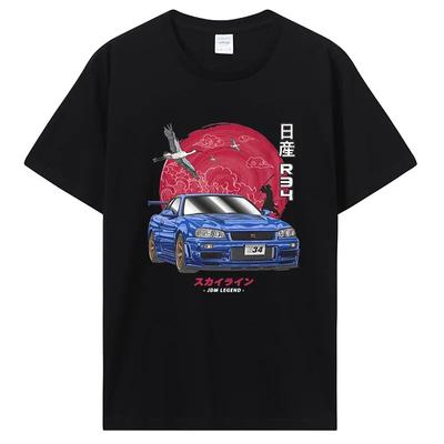 Cotton Initial D T Shirt Unisex Women Harajuku Aesthetic Oversize T-Shirt Funny JDM LEGEND Car Tshirt Skyline R34 TShirt