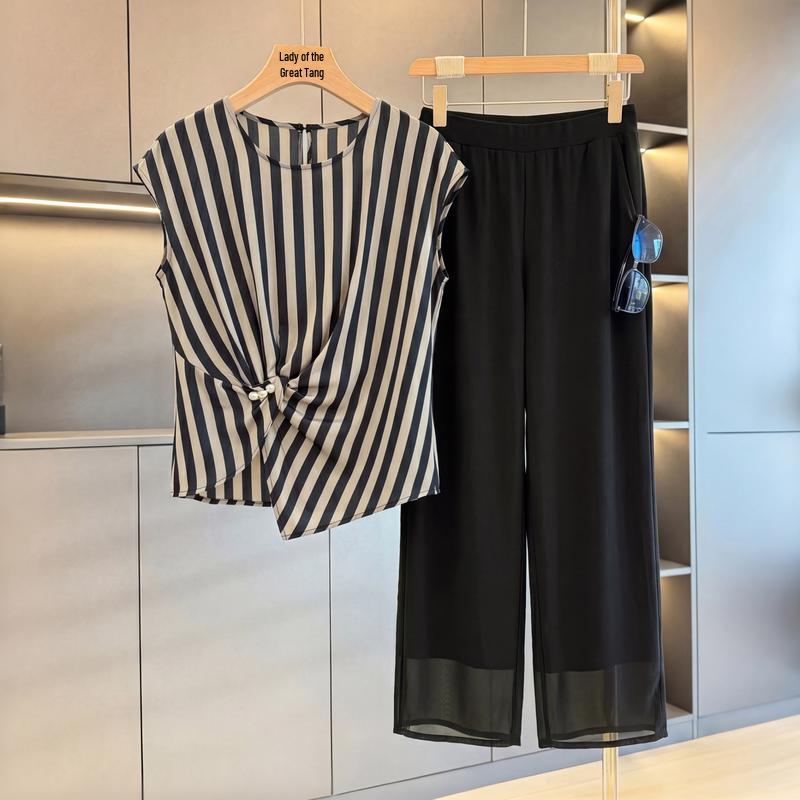 Datang Furen Women s Striped Two-Piece Summer Outfit 2XL