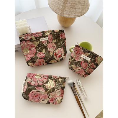 Embroidered Flower Cosmetic Bag Large-capacity Floral Skin Care Product Storage Bag Portable Outing Toiletry Bag Travel Liner Bag