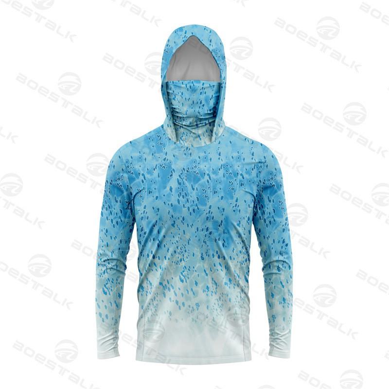 Mens Long Sleeve Fishing Shirt With Face Cover UV Protection Quick Dry Breathable Ice Silk Feel Outdoor Angling Apparel