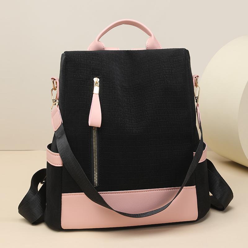 Women's Large Capacity Backpack Color Block Commuter Travel Anti-Theft Backpack Multi-Function Shoulder Bag
