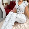Heart Print Women’s Pajama Set: Stylish European & American Design, Wearable Outdoors, Long Pants, Two-Piece
