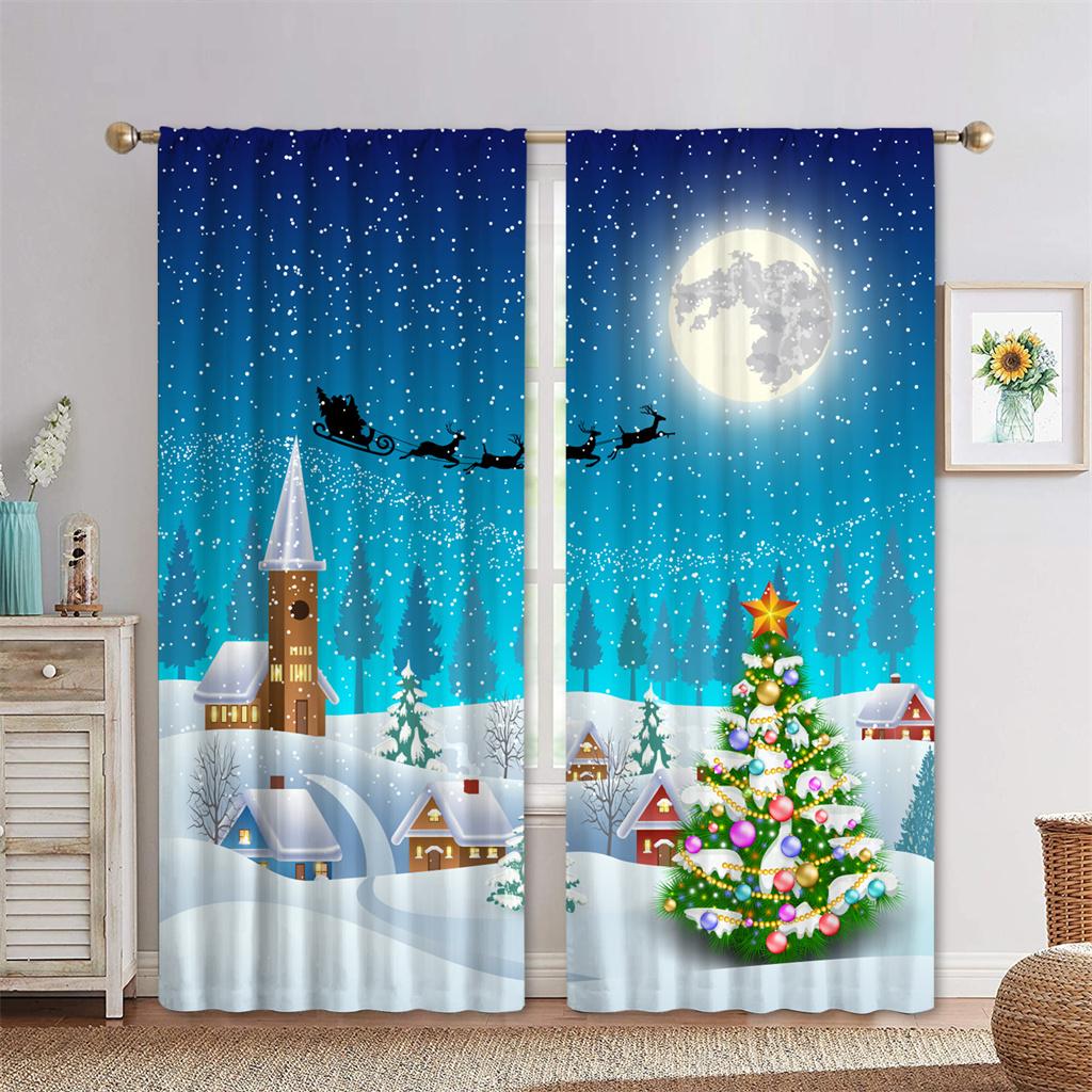 Winter Tree Curtains Living Room Bedroom Children Decor Christmas Curtain Xmas Festive Themed Window Darkening Polyester Ideal For Sitting