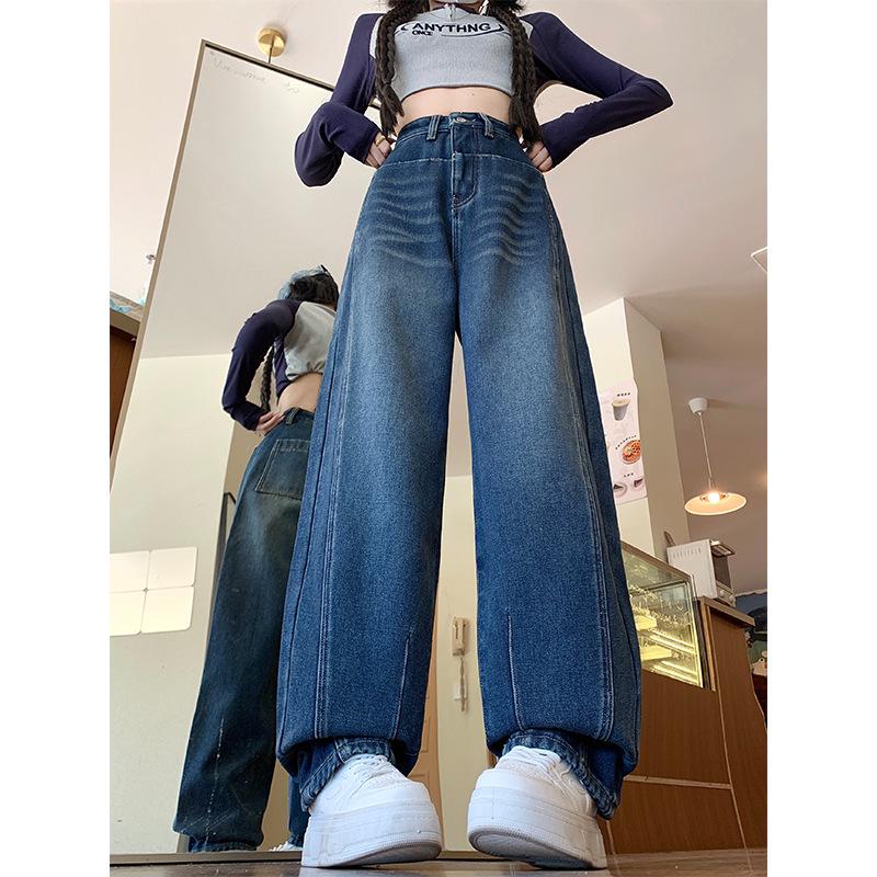 Women's Fleece-Lined Wide-Leg Jeans: Cozy Autumn/Winter Style, Scimitar Design, Plus Size, Ideal for Pear Shapes, Floor-Length.
