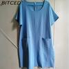 BITCED Damen Einfarbiges Sommer-Midikleid Damen Lässiges Lockeres Kleid mit Taschen Übergröße