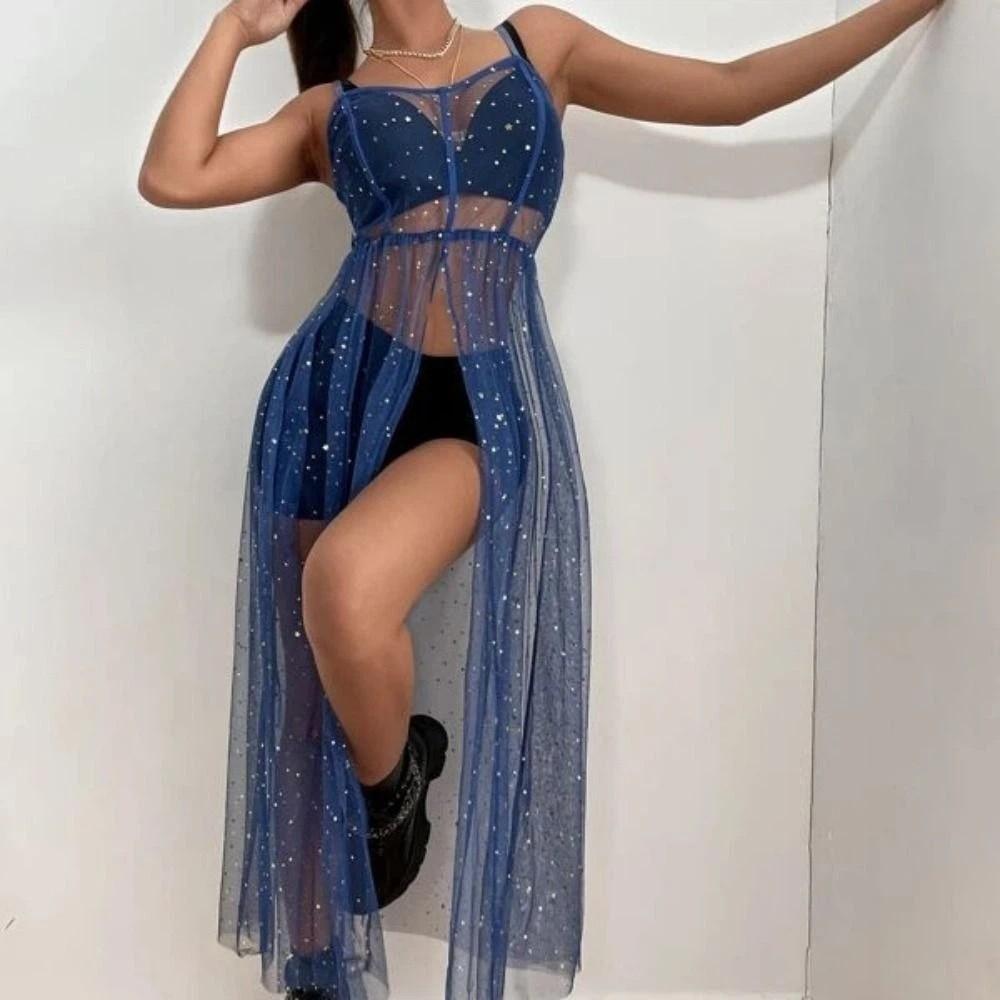 Mesh Transparent Summer Tulle Dress Bling Bling Dot Sling Dress Women Cover Up Dress  Women