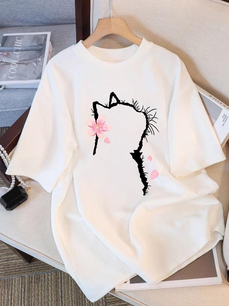 Pure cotton black short-sleeved women's t-shirt new popular summer unique design niche top loose t-shirt