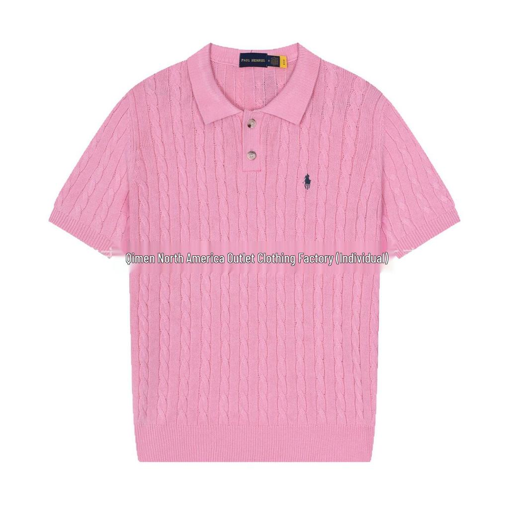 Męska dzianina wiosenna polo z logo małego konia, czysta bawełna, krótki rękaw, sweter z kołnierzykiem