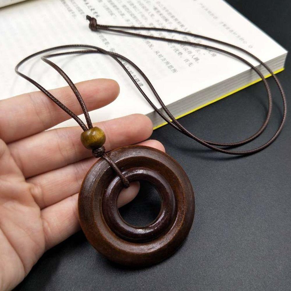 Round Clothing Pendant Retro Ethnic Sweater Necklace Gifts Vintage Leather Lanyard  Women Girls