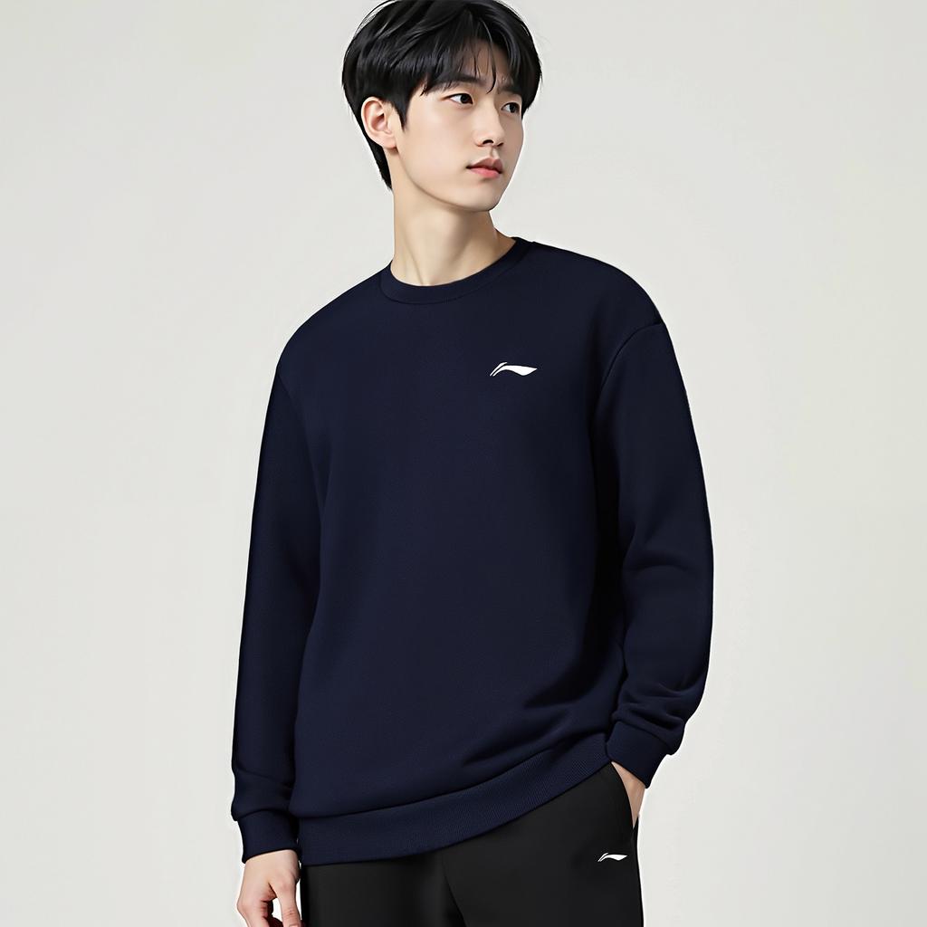 Li Ning Sweatshirts Unisex Ink Blue Crew Neck Moderate Cardigan AWDVG81-4