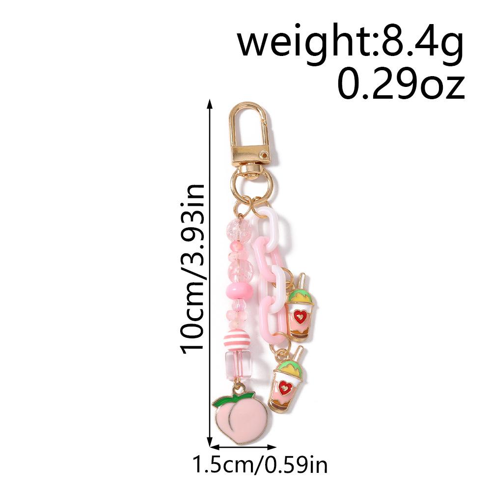 Cute Peach Bubble Tea Keychain Kawaii Fruit Beaded Bag Charm Cute Key Ring Keyring for Women Girls Backpack Accessory Gift
