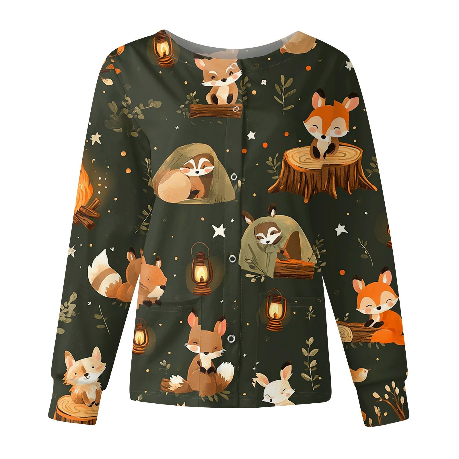 

Женская повседневная модная куртка с длинным рукавом, стоячим лацканом, однобортная, с милым принтом животных, рабочая куртка, топы XXXXL