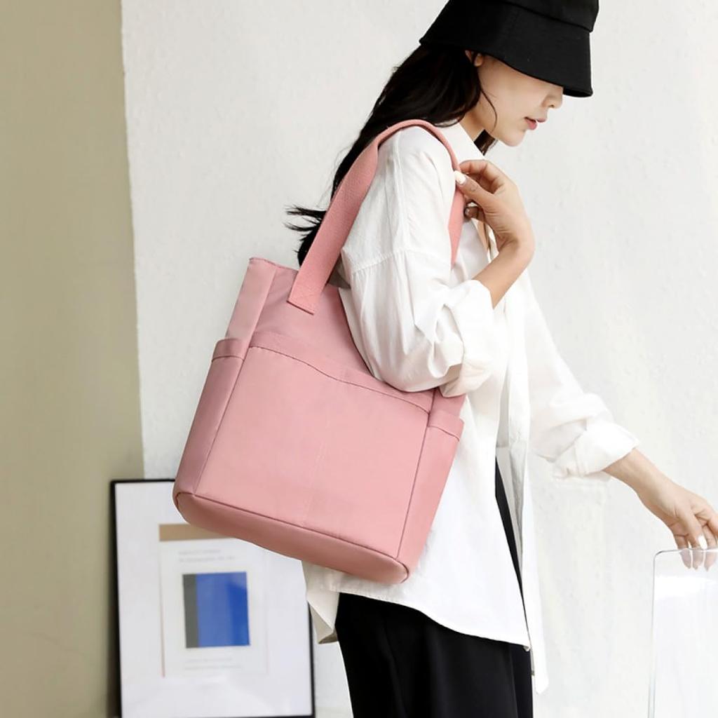 JIANLINST Damen-Nylontasche, wasserdicht, großes Fassungsvermögen, leicht, A4-Format, ideal für den Weg zur Arbeit oder Schule, Rosa