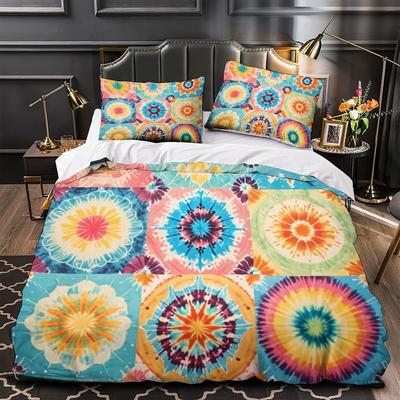 Tie Dye Graffiti Duvet Cover Sets 2 Pcs, 3D Printed Quilt Cover Bedding Sets Bed Covers With Pillowcases With Zipper Closure