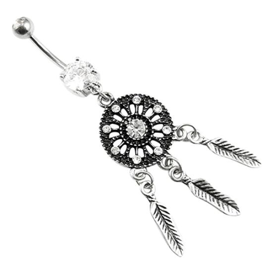 Kvinner Krystall Rhinestone Dream Catcher Body Piercing navle navle Ring Bar