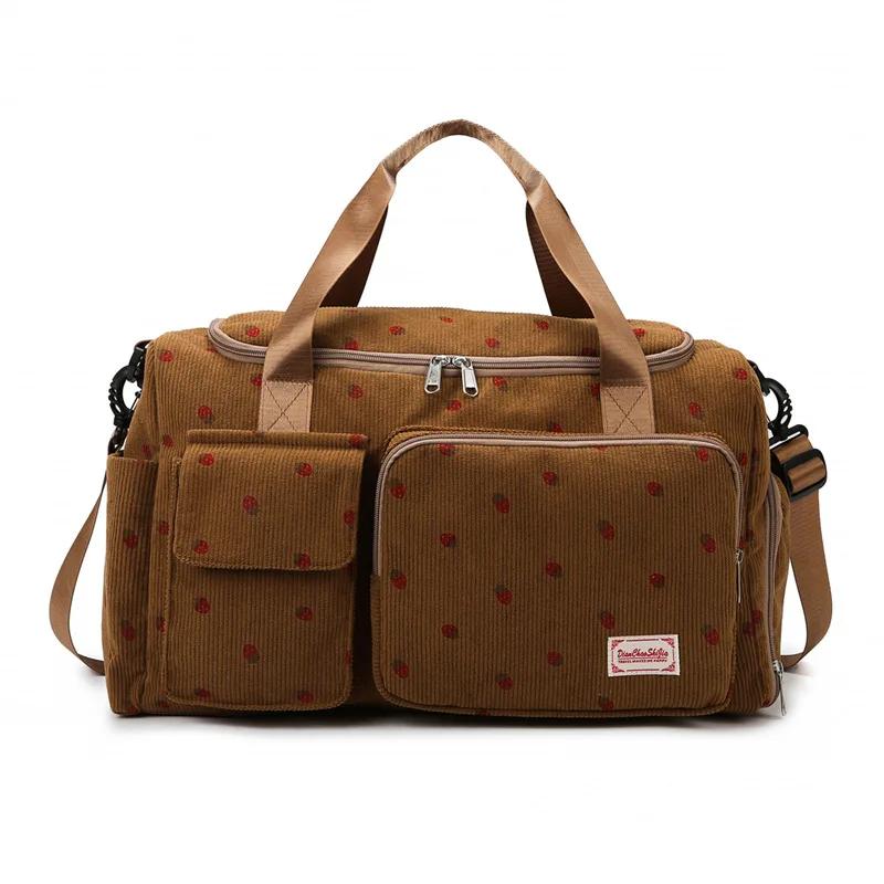 Corduroy Travel Tote Bag Large Capacity Carry On Travel Bag With Shoe Compartment Sports Fitness Bags For Women Duffle Bags
