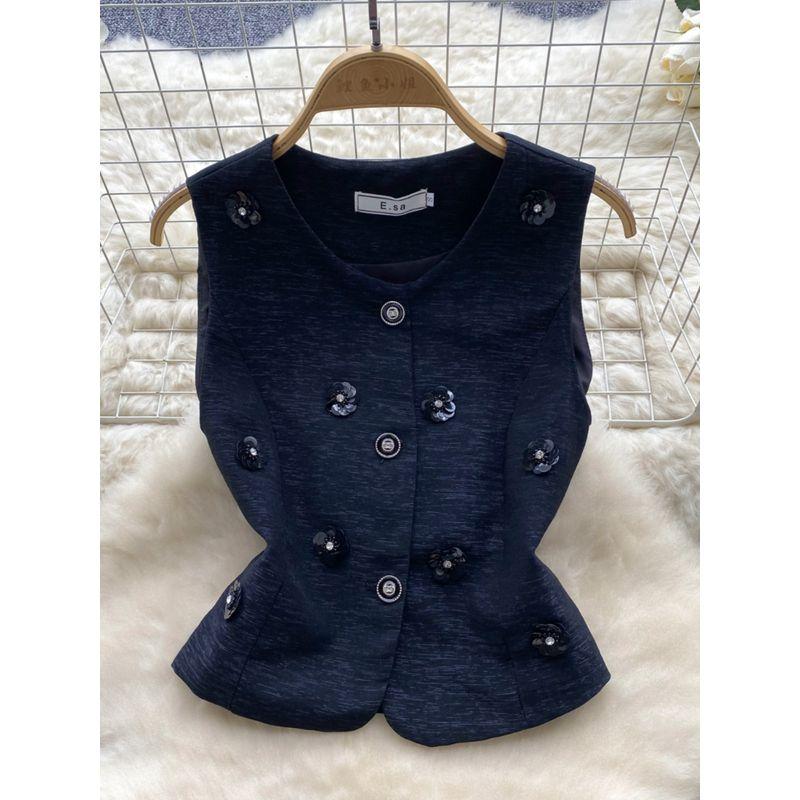 French Socialite Fancy Classic Style Three-Dimensional Flower Sleeveless Waistcoat Vest Pleated Skirt Summer Two-piece Set