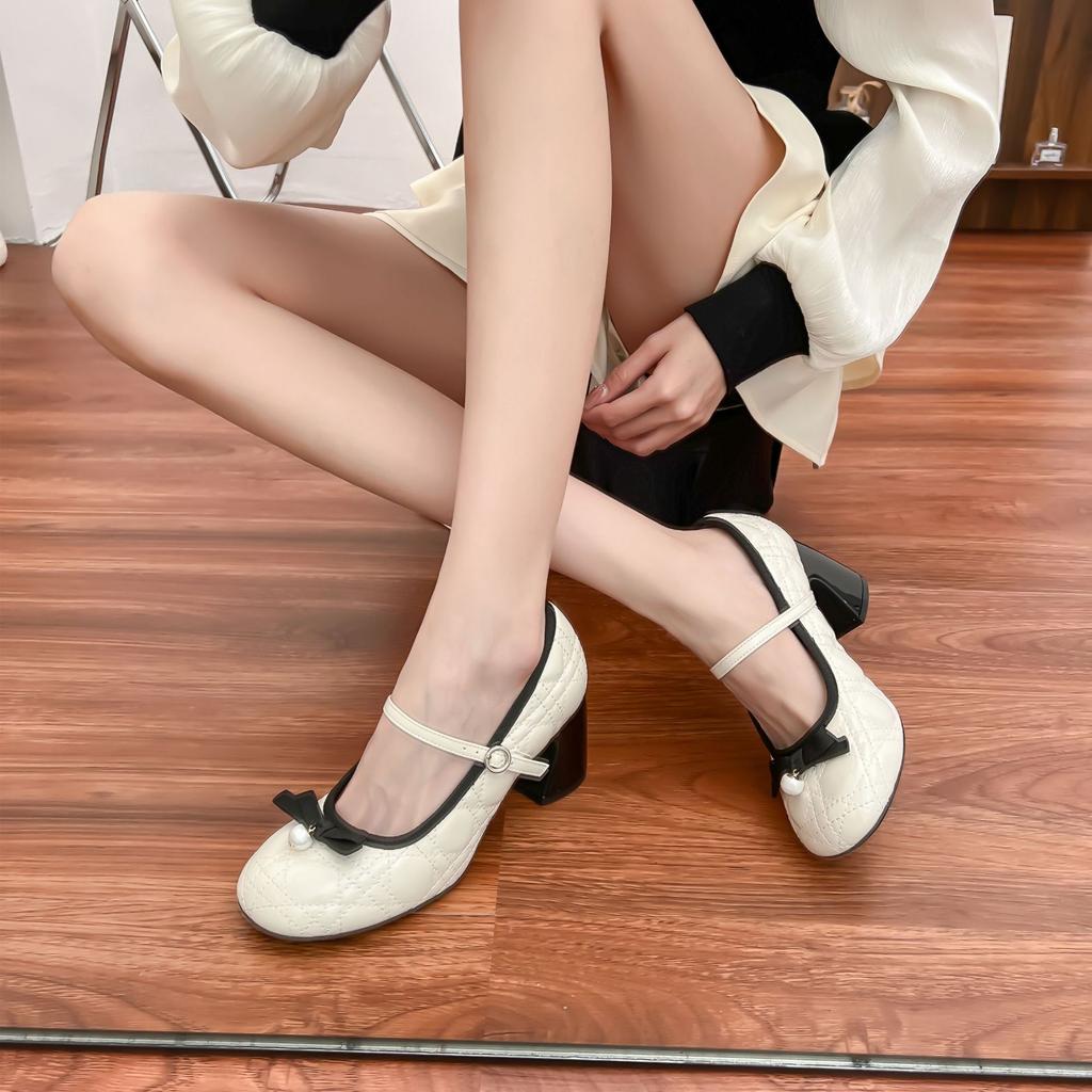 Mary Jane High Heels Women Wear High-end Sense Small Fragrance French Retro Single Shoes Women Soft Soles Not Tired Feet Shoes Women