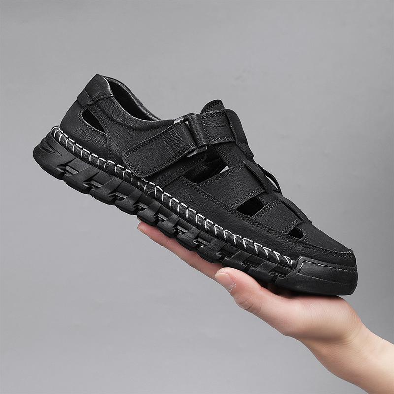 Men's Closed Toe Sandals Large Size Genuine Leather Casual Sandals Outdoor Hiking Sandals Hand Sewn Casual Sandals