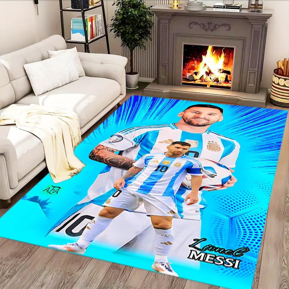 Messi Celebration rug for living rooms, bedrooms, home décor, and as gifts.