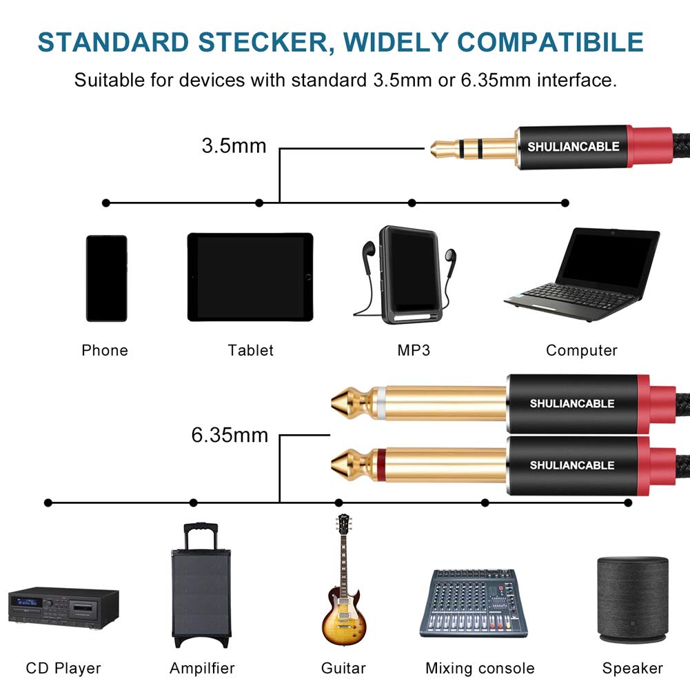 Distribuční konverzní kabel SHULIANCABLE na audio Stereo Mini Plug 2 Vhodný pro kabel CD 3,5 mm 6,35 mm, chytré telefony, počítače, přehrávače, reproduktory,