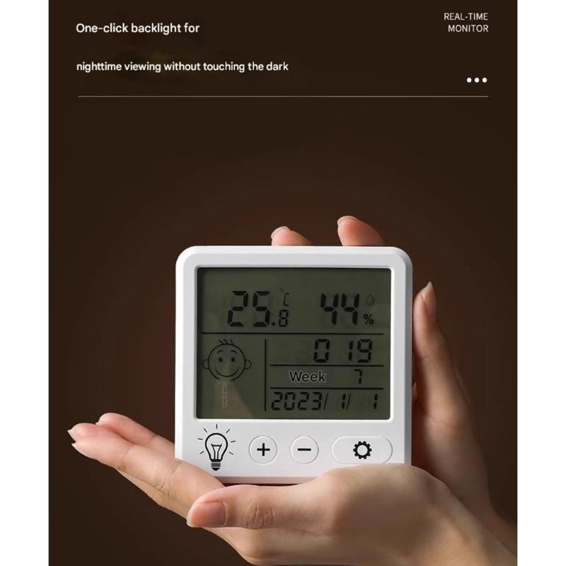 Indoor Thermometers Hygrometer Clock Featuring Large Display And ±1℃ Accuracy For Home Use HX6C