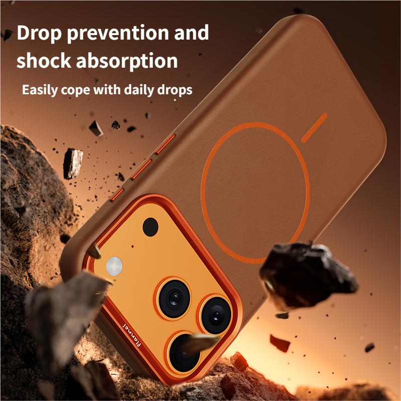 High-End Elephant Leather Texture Magnetic Phone Case for IPhone 17 Pro Max Air for Magsafe Wireless Charging Full Protect Cover