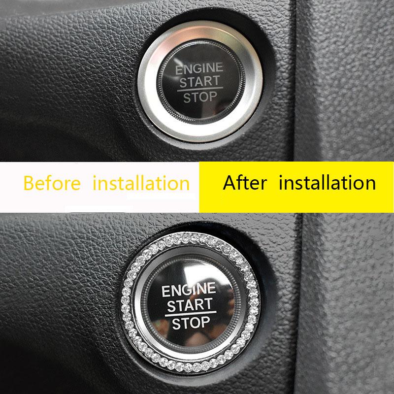 2Pcs 3DCar Key Ring Button Diamond Sticker Ignition Switch for Bling Decoration Circle Cover  Auto Motorcycle Styling Rhinestone