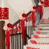 Wedding Ceremony Stair Handrail Decoration with Floral and Double Happiness Motif