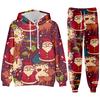 Party New Year Holiday 3D Printed Christmas Santa Claus Man Woman Hoodies Pants 2pcs Sets Casual Oversized Long Sleeve Set