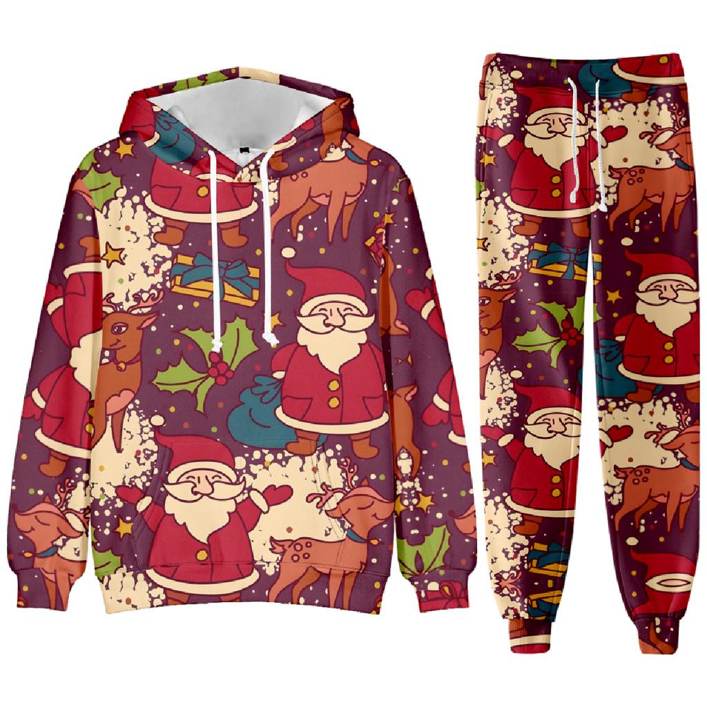 Party New Year Holiday 3D Printed Christmas Santa Claus Man Woman Hoodies Pants 2pcs Sets Casual Oversized Long Sleeve Set