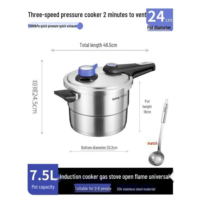 Supor 304 Stainless Steel Six-Fold Anti-Explosion Pressure Cooker