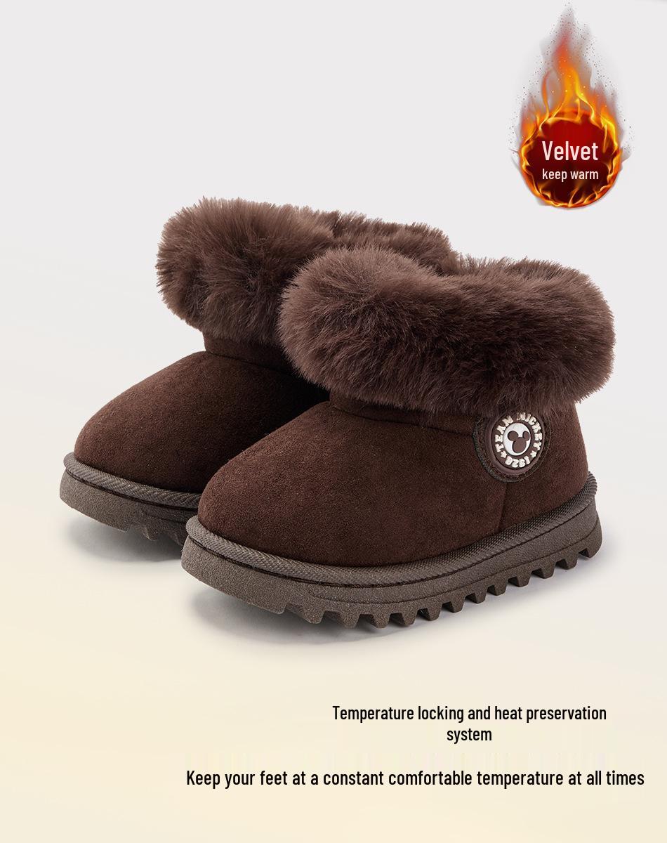 Disney 2025 Winter Kids Snow Boots: Velvet-Lined, Warm, Cute Design for Girls 30 темный кофе