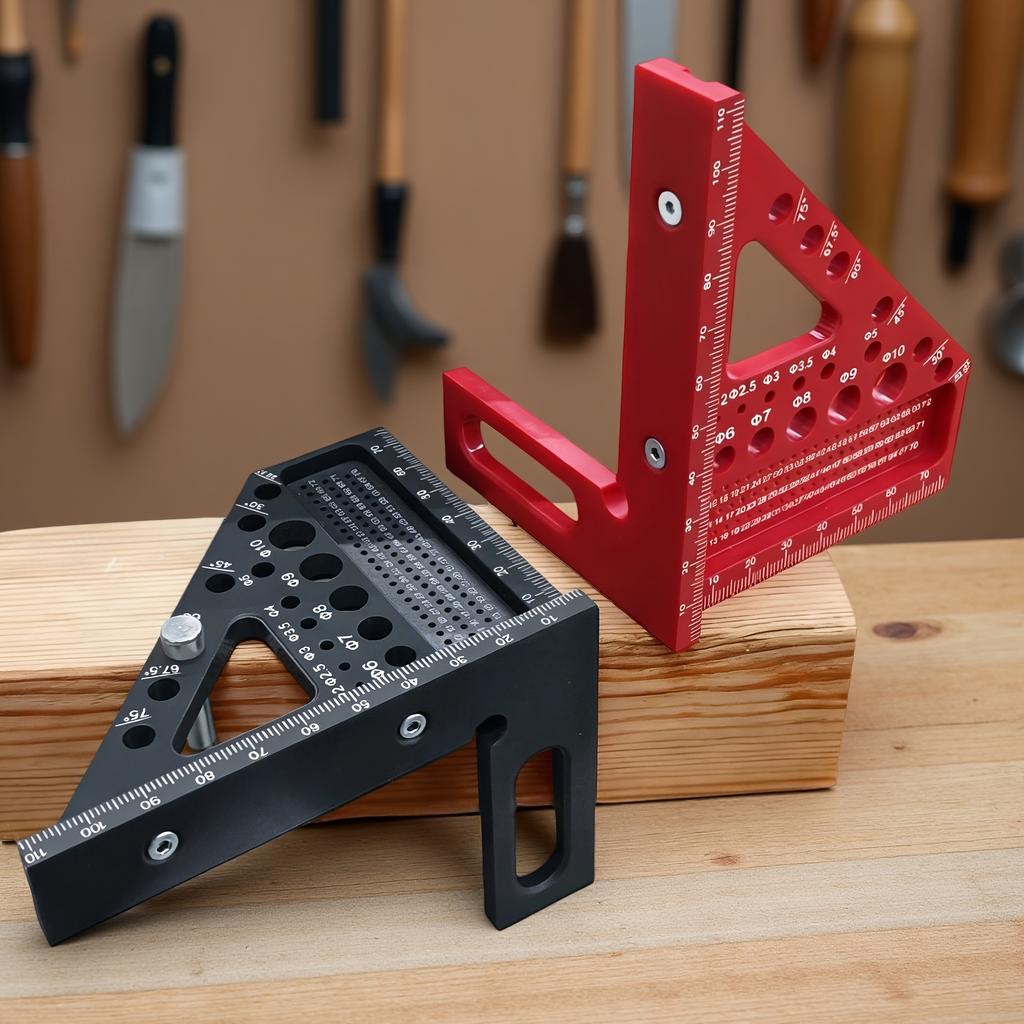 Precision Carpenter Square & Hole Scribing Ruler | 22.5-75° Measuring Tool with Angle Pin, Plastic Material