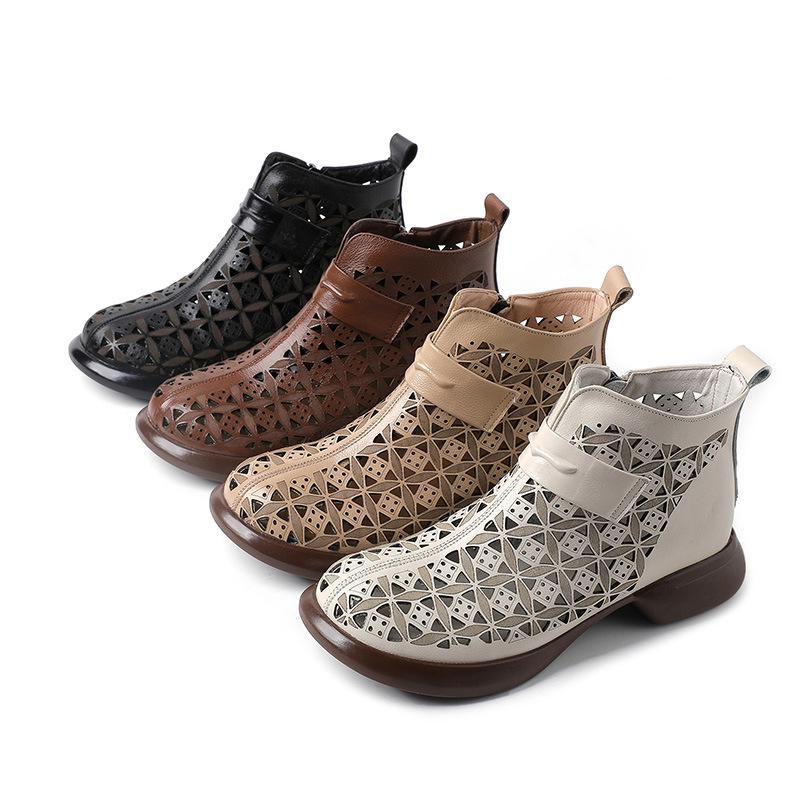 Fashion GKTINOO 2025 Summer Ankle Boots Genuine Leather Shoes Women Low Heels Sandals Side Zip Boots Cutout Breathable Mujer Zapatos