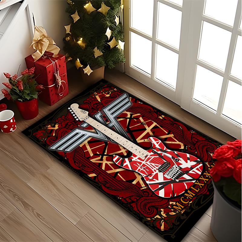 1pc Digital Printed Chair Rug for Home Office Use, Red Electric Guitar Carpet Appropriate for All Seasons, Soft Area Carpet