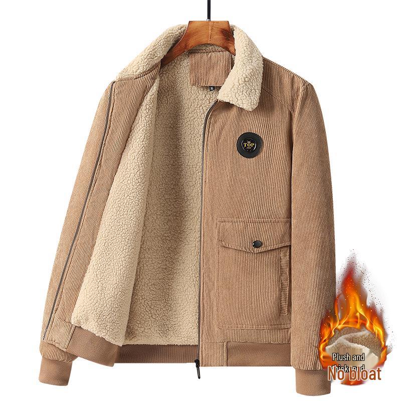 Winter 2025 Men's Lambswool-Lined Corduroy Workwear: Fashionable, Casual, Loose, and Warm Cotton Apparel