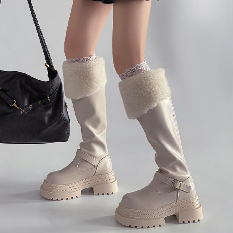 Winter Platform Thick Sole Women Knight High Boots Comfort Warm Cotton Snow Shoes Ladies Punk Height Increase Long Booties