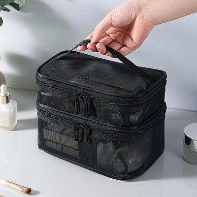 Doppellagige Kosmetiktasche Kulturtasche Reise-Netz-Kosmetikaufbewahrungstasche Große Kapazität Beauty-Etui Make-up-Organizer mit Griff