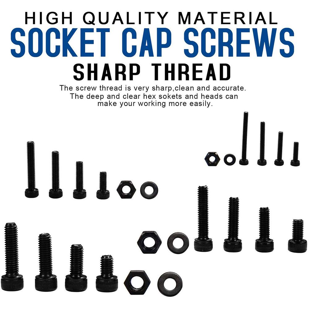1060pcs M2 M3 M4 M5 Hex Socket Screw Set Carbon Steel Flat Round Cap Head Screws Bolts and Nuts Assortment Kit with Storage Box