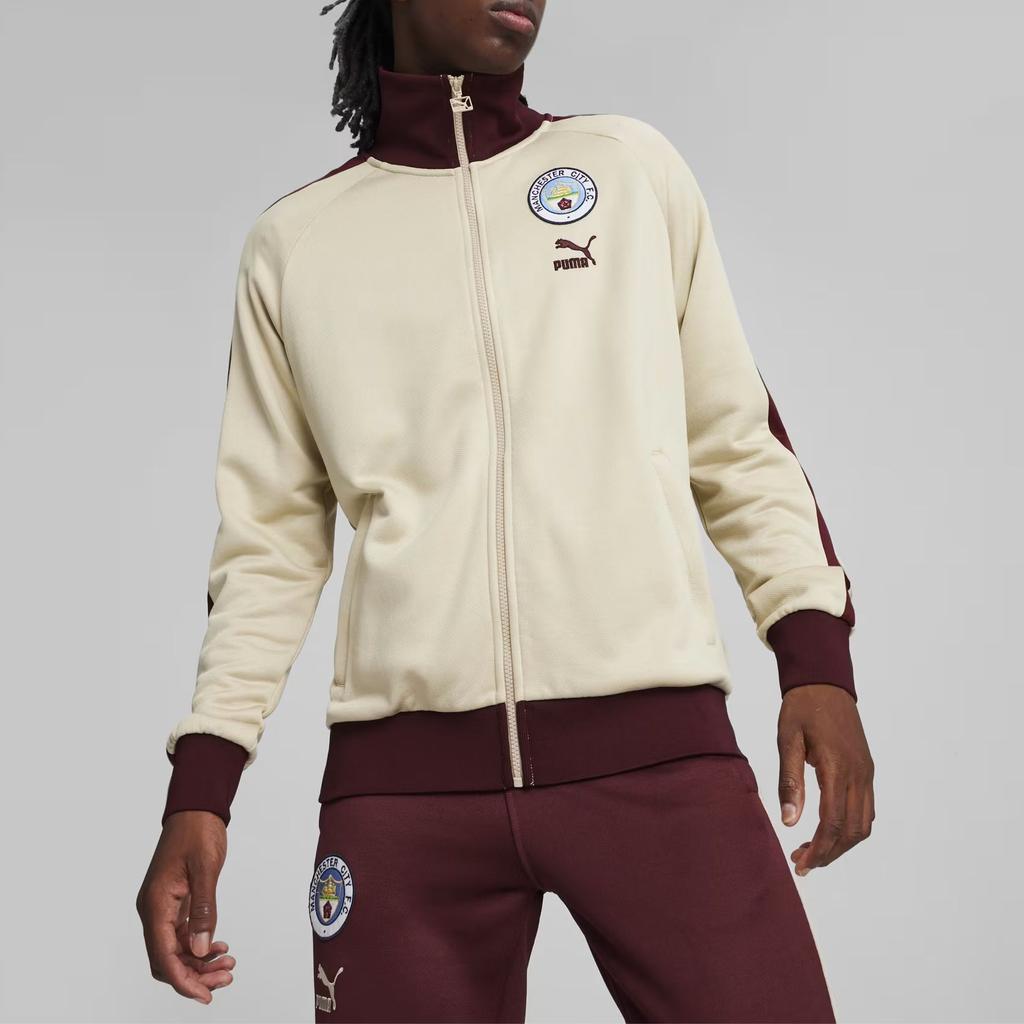 Puma Manchester City Color Block Design Long Sleeve Retro Sports Stand Collar Jacket Men Jacket Off-White 769496-18