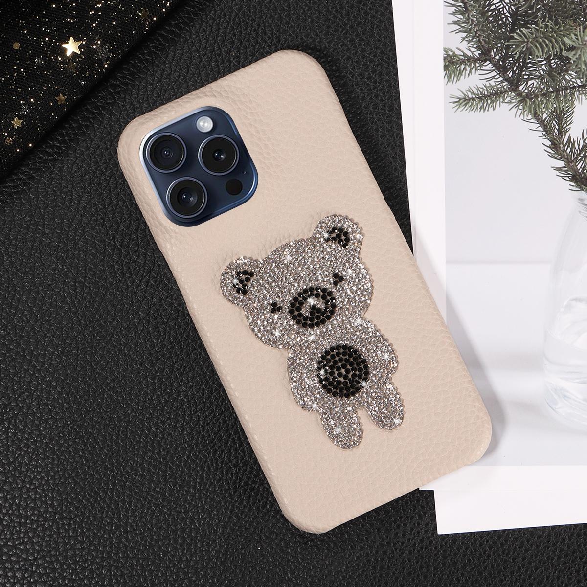 

Чехол для телефона из искусственной кожи с рисунком в виде медведя в виде ромба для iPhone16 15 14 13 12 11Pro Pro Max Plus X XR XS Max7 8 серии, устойчивый к падениям For iPhone 13&Artificial Leather