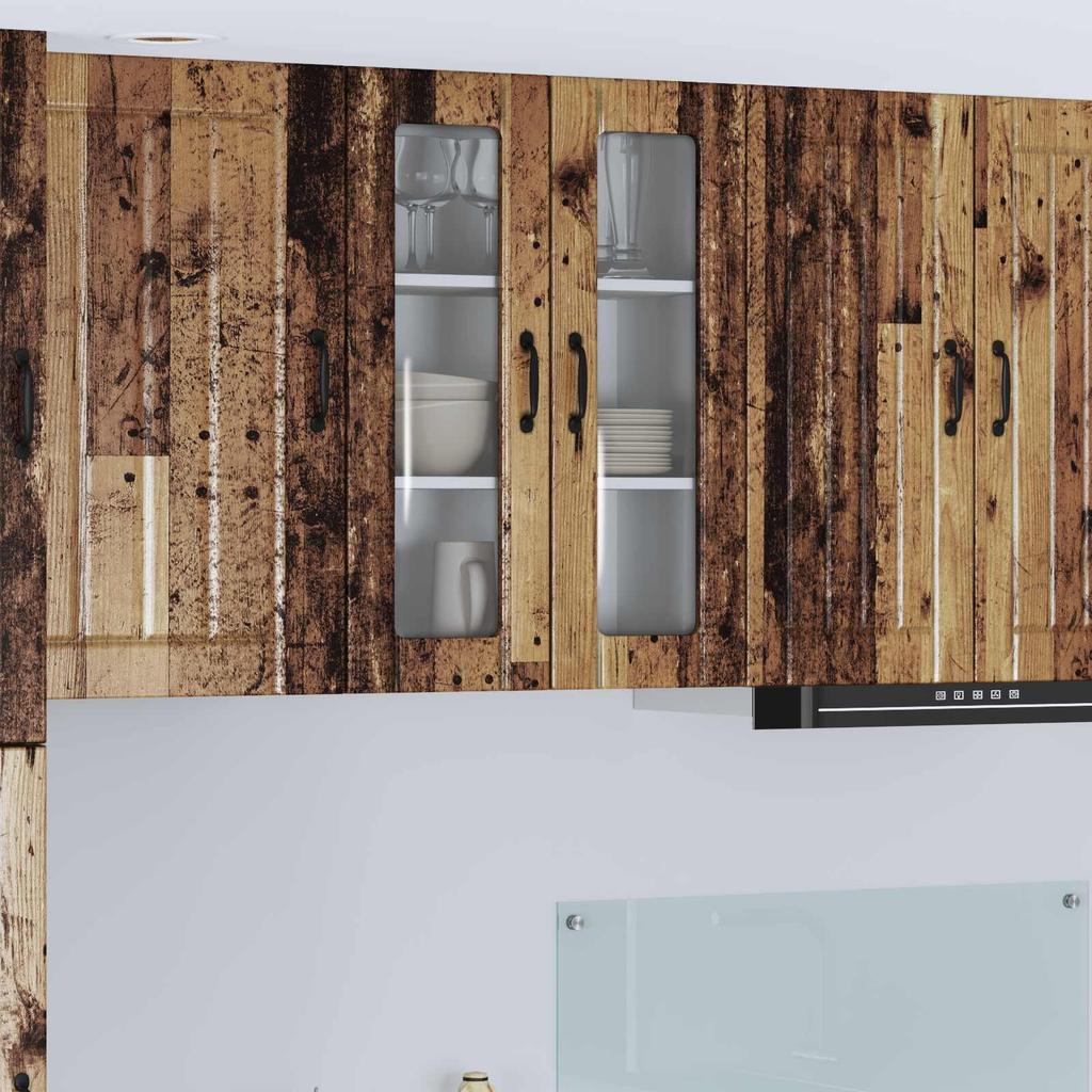 Wall Mounted Glass Cabinet LUCCA Reclaimed Wood Style 60 X 31 X 80 Cm Particleboard