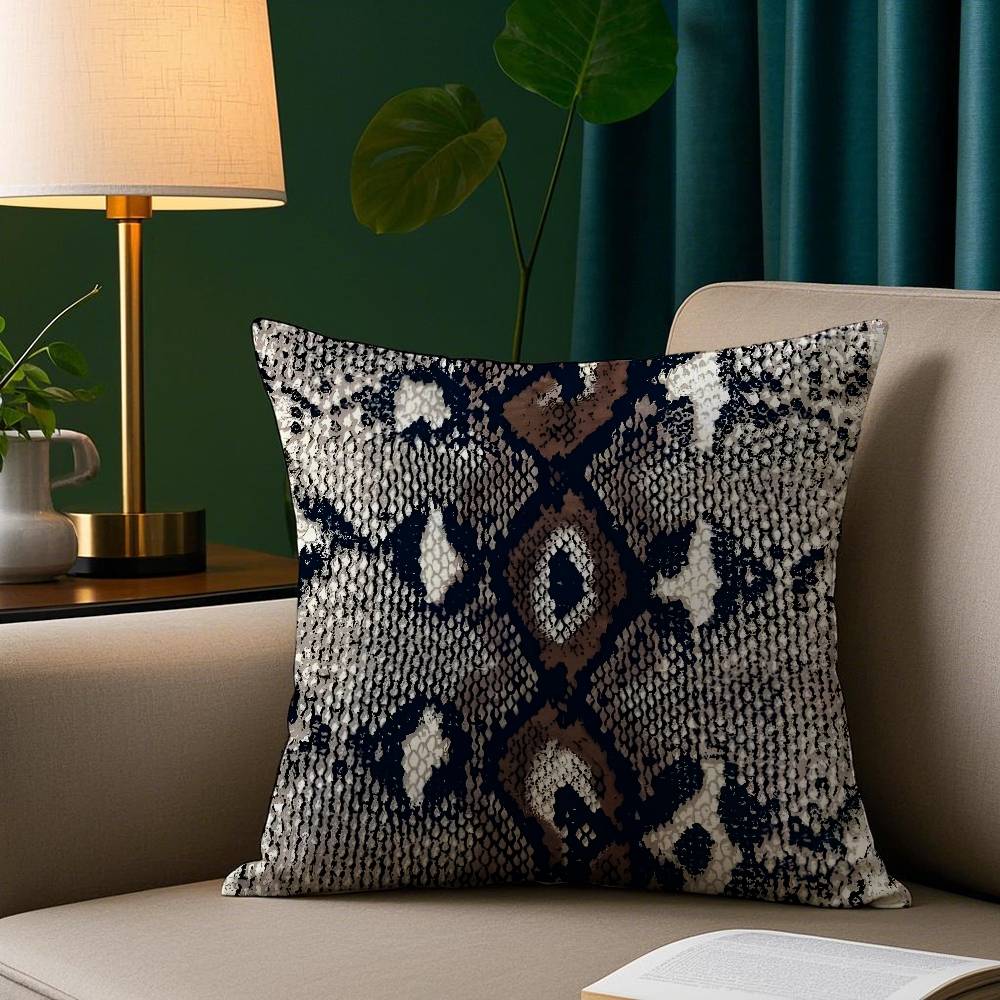 Snake Skin Pattern Pillow Case Plush Fabric Soft Pillowcase Double Sided Print Sofa Cushion Cover Throw