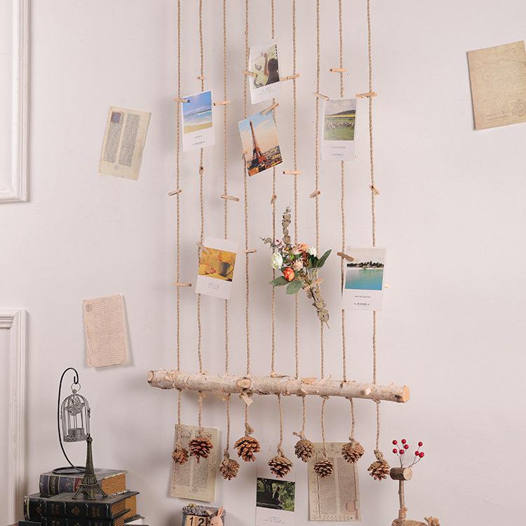 Handmade Raw Wood & Hemp Rope Photo Wall Display for Kindergarten