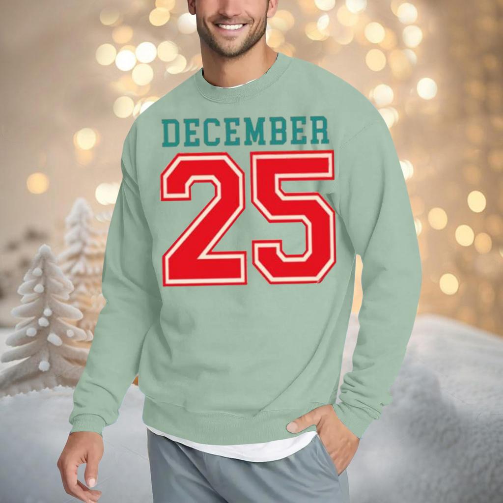 Christmas Print Loose Fit Round Neck Sweatshirt For Men