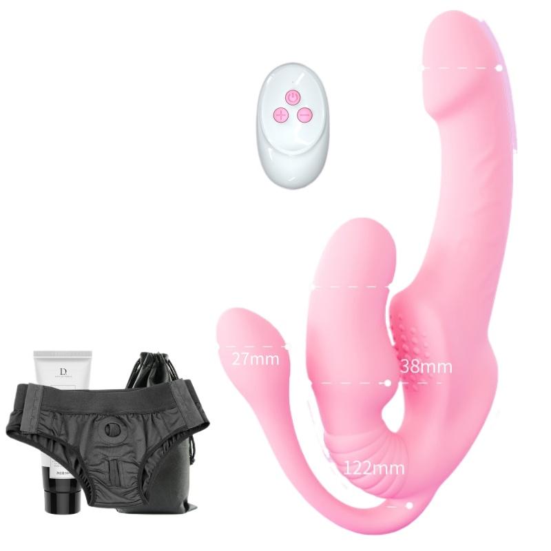 Double-Headed Vibrating Strap-On Dildo - Realistic Thick Penis for Lesbian Couples, AV Sex Toys, Wearable for Outdoor Fun