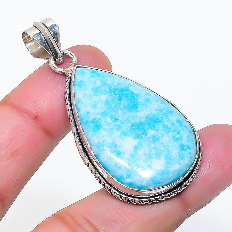 Natural Larimar Gemstone Handmade 925 Sterling Silver Jewelry Pendant 2.01 AP-15216