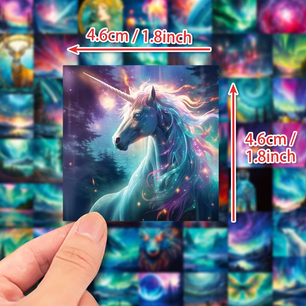 50 Sheets Of Aurora Scenery Personalized Diy Waterproof Suitcase Water Cup Notebook Self-Adhesive Decorative Stickers