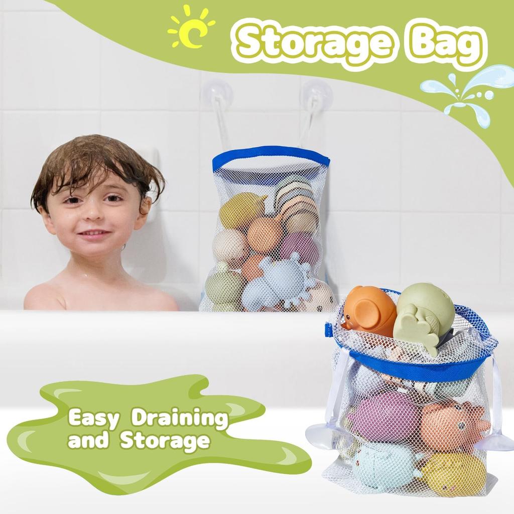 Animal Bath Toys with Floating Boats for Toddlers 1-3, 15 PCS Mold Free Bathtub Toy for Infants 6-12 Months, Eco-Friendly Non Toxic Water Table Toys